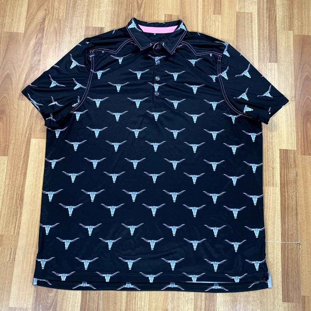 Jamie Sadock Polo Shirt Mens 2XL XXL Black Gray Texas Longhorn Casual Golf